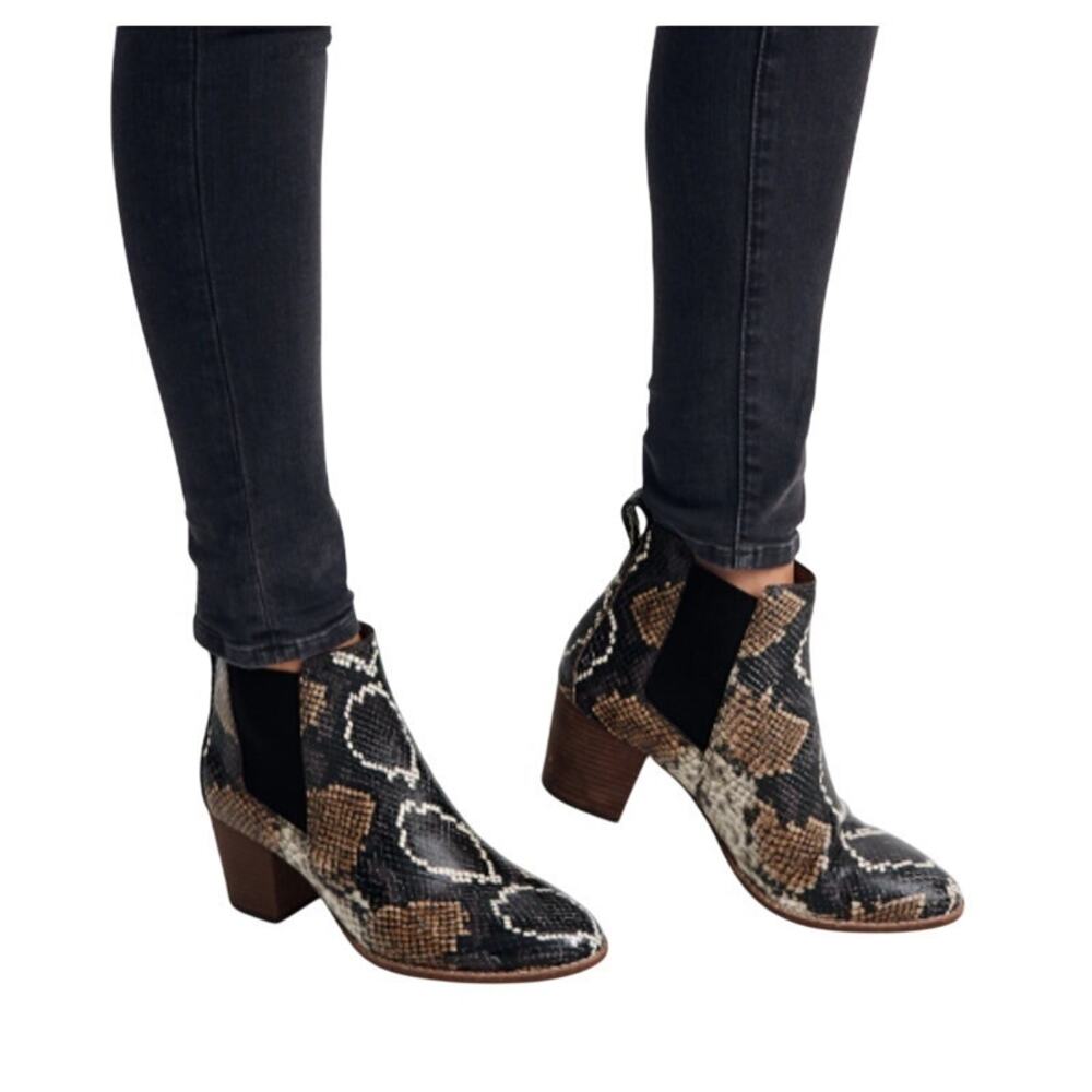 Madewell The Regan Ankle Boot size US 5 NEW Snake Embossed Leather Block Heel